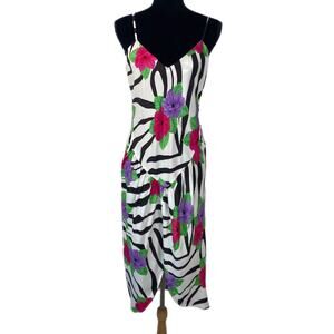 Vintage Stripe Floral 80's Vibes Slip Dress Made in USA - Women's 13